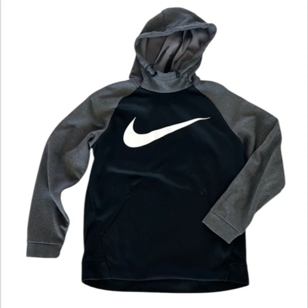NIKE dri fit black and white swoosh hoodie size medium men's